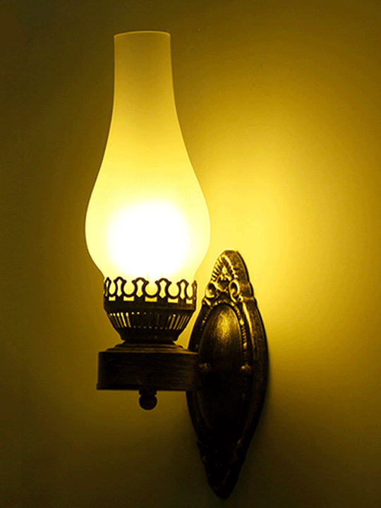 Vintage Bronze Wall Mount Kerosene Iron Light with Glass Shade