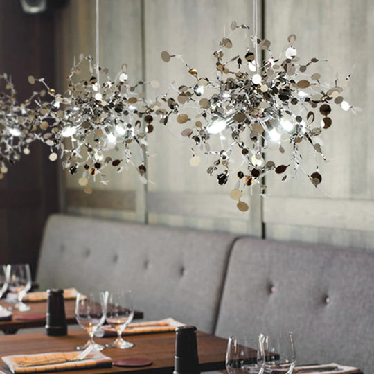 Silver Metal LED Pendant Light Fixture for Modern Living Rooms