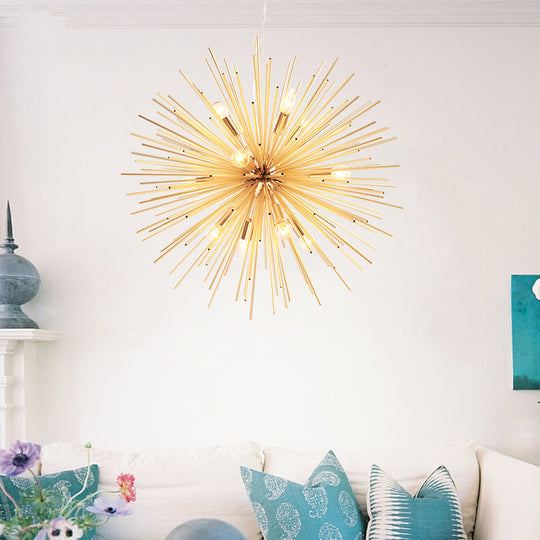 Gold Metal Starburst Chandelier Pendant Light - 20.5"/23"/25" Dia, Modern LED Hanging Ceiling Light