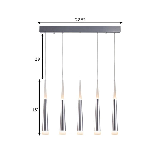 Modern Metal Tapered Hanging Lamp with Silver Pendant Light - 5/6 Heads for Dining Room in Warm/White/Neutral