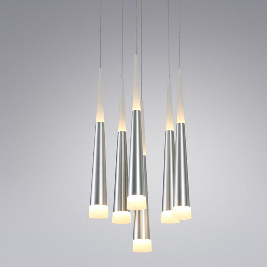 Modern Metal Tapered Hanging Lamp with Silver Pendant Light - 5/6 Heads for Dining Room in Warm/White/Neutral