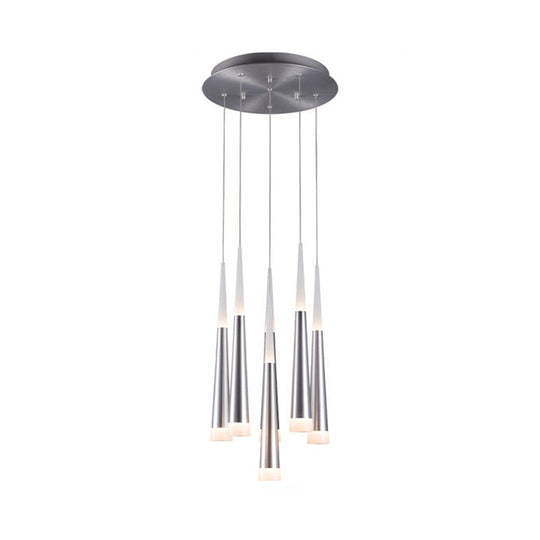 Modern Metal Tapered Hanging Lamp with Silver Pendant Light - 5/6 Heads for Dining Room in Warm/White/Neutral
