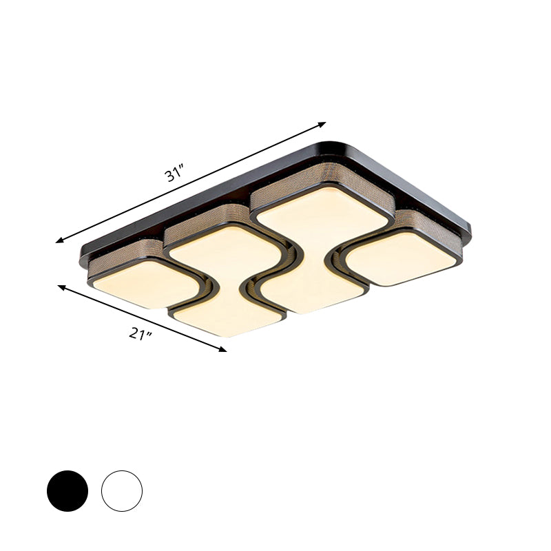 Rectangular Flush Mount Ceiling Light with LED Acrylic Fixture - Black/White, Simple Design, Warm/White Lighting - 25"/31" Dia