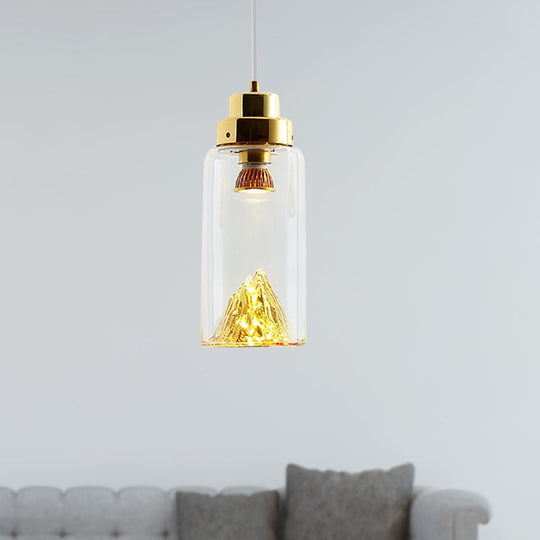 Cylinder/Semicircle Pendant Light - Modern Clear Glass LED Hanging Lamp for Dining Room