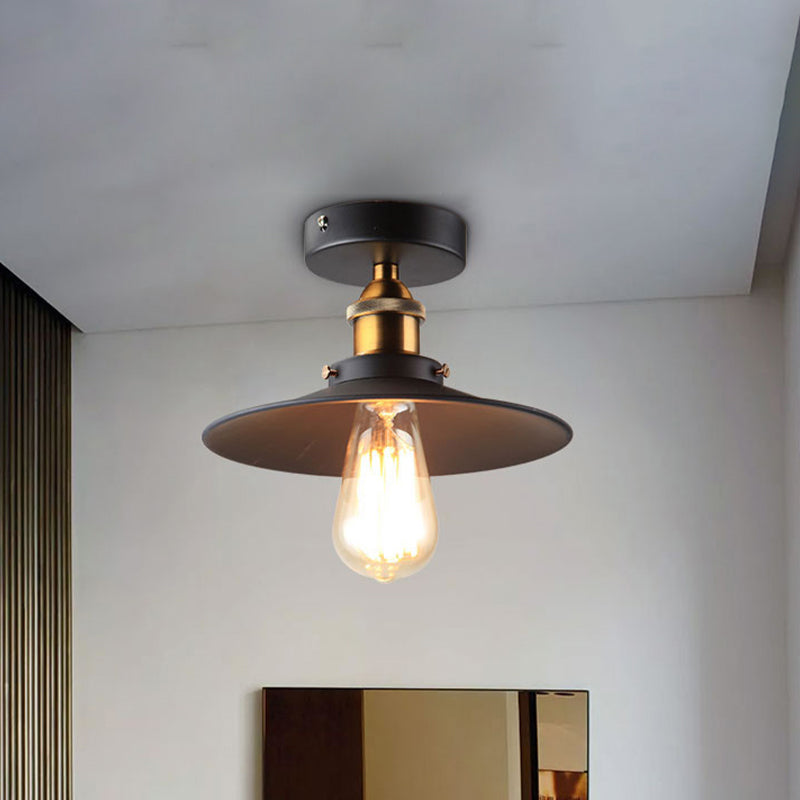 Sleek Saucer Ceiling Light in Black/White for Kitchen - Loft Semi Flush Mount Lighting with 1 Bulb