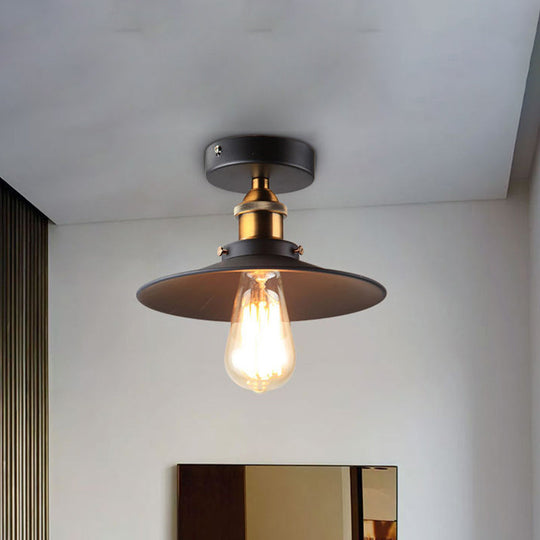 Sleek Saucer Ceiling Light in Black/White for Kitchen - Loft Semi Flush Mount Lighting with 1 Bulb