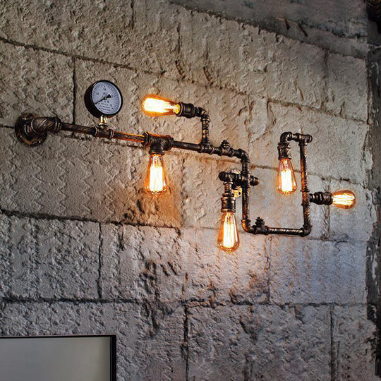 Industrial Twisted Pipe Wall Light Fixture - 5-Head Iron Wall Mount Sconce for Bedroom - Black/Bronze Finish