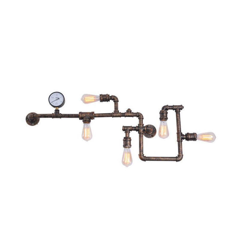 Industrial Twisted Pipe Wall Light Fixture - 5-Head Iron Wall Mount Sconce for Bedroom - Black/Bronze Finish