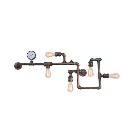 Industrial Twisted Pipe Wall Light Fixture - 5-Head Iron Wall Mount Sconce for Bedroom - Black/Bronze Finish