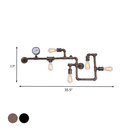 Industrial Twisted Pipe Wall Light Fixture - 5-Head Iron Wall Mount Sconce for Bedroom - Black/Bronze Finish
