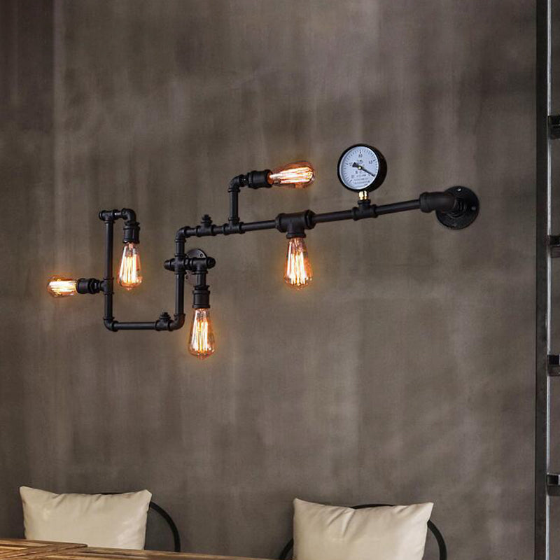 Industrial Twisted Pipe Wall Light Fixture - 5-Head Iron Wall Mount Sconce for Bedroom - Black/Bronze Finish