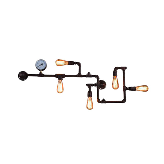 Industrial Twisted Pipe Wall Light Fixture - 5-Head Iron Wall Mount Sconce for Bedroom - Black/Bronze Finish