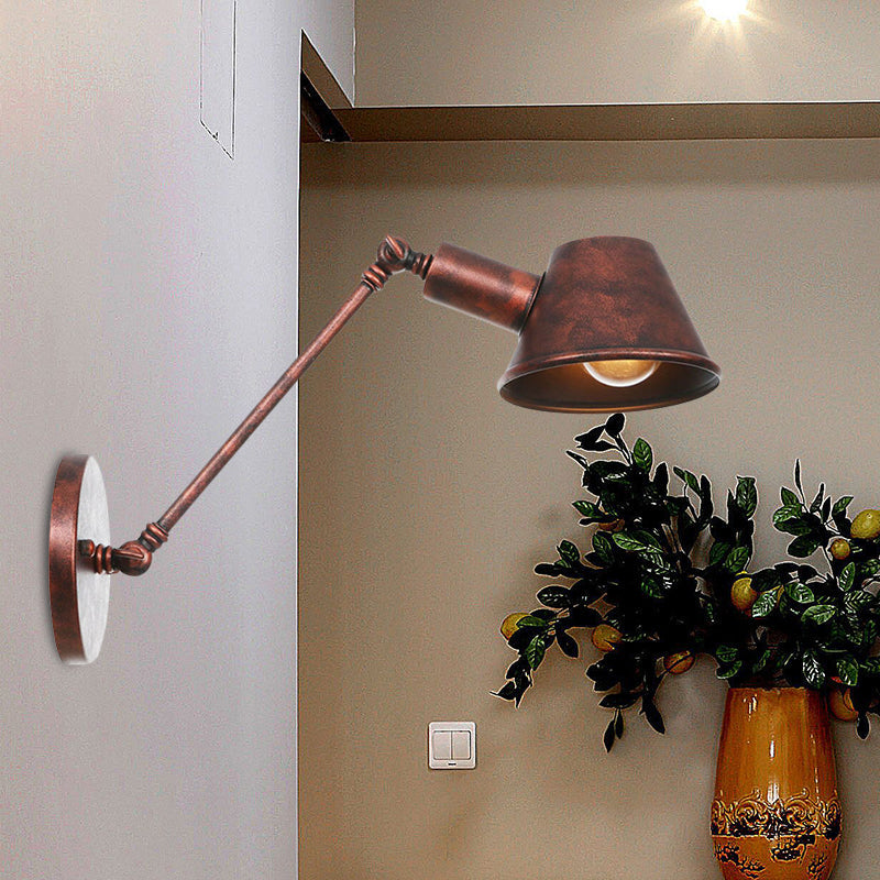 Rustic Iron Swing Arm Wall Lamp - Antique Bell Sconce Lighting Fixture for Bedroom (8"/12" Long)