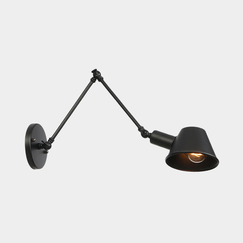 Industrial Bell Shade Wall Light Sconce with Swing Arm - Black Finish, 6"+12"/12"+6" Length