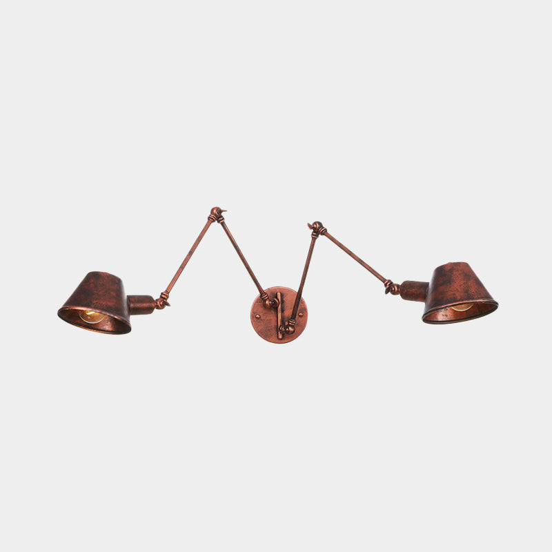 Industrial Rust Swing Arm Wall Sconce with Cone Shade - Pack of 2/3 Bulbs
