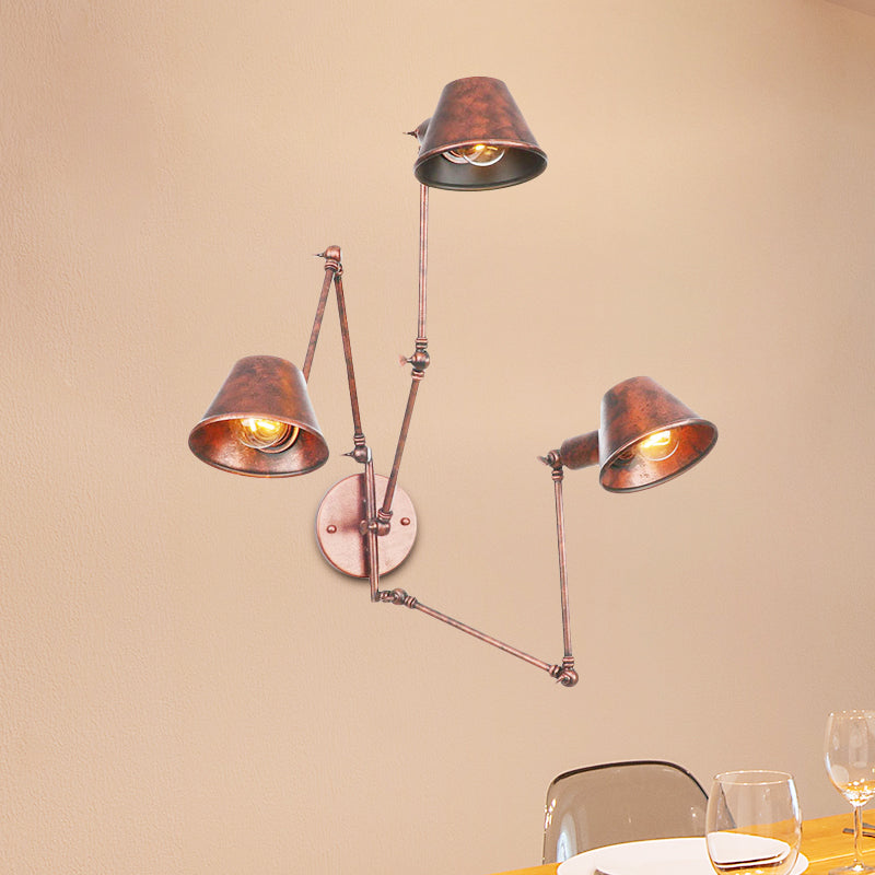 Industrial Rust Swing Arm Wall Sconce with Cone Shade - Pack of 2/3 Bulbs