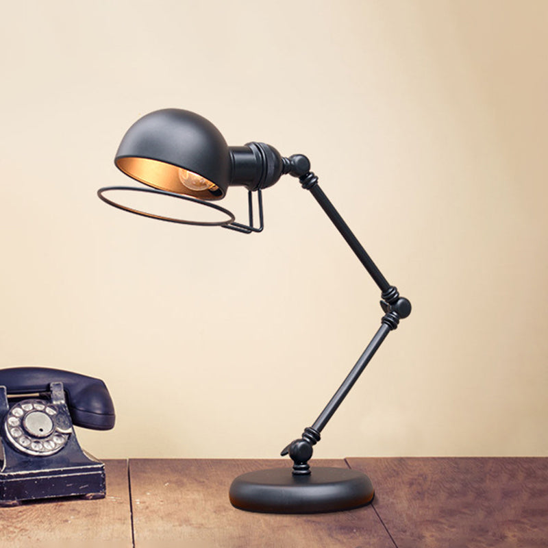Industrial Black Dome Task Light Table Lamp with Swing Arm, 6.5"/8" Width
