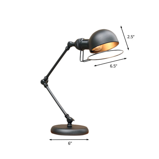 Industrial Black Dome Task Light Table Lamp with Swing Arm, 6.5"/8" Width