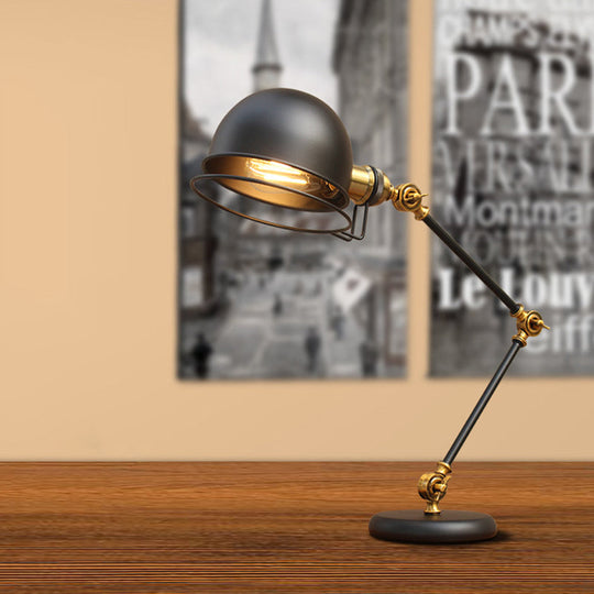 Industrial Black Dome Task Light Table Lamp with Swing Arm, 6.5"/8" Width