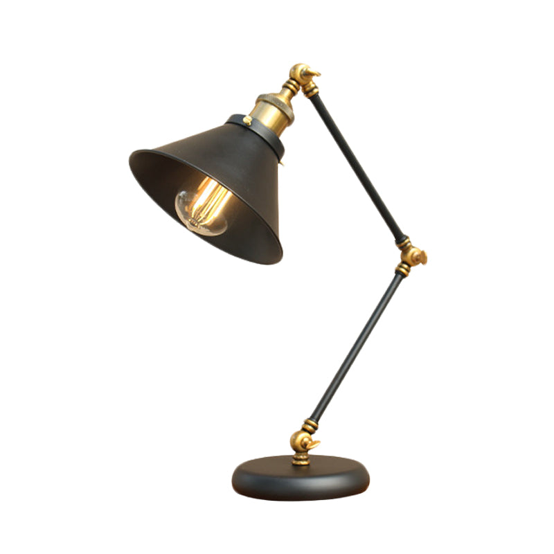 Modern Black/Gold Swing Arm Desk Lamp - Farmhouse Metallic Nightstand Light with Flared Shade
