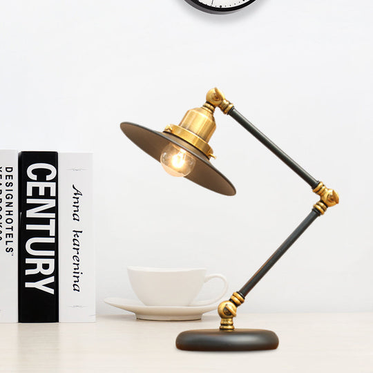 Modern Black/Gold Swing Arm Desk Lamp - Farmhouse Metallic Nightstand Light with Flared Shade