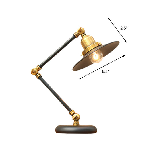Modern Black/Gold Swing Arm Desk Lamp - Farmhouse Metallic Nightstand Light with Flared Shade