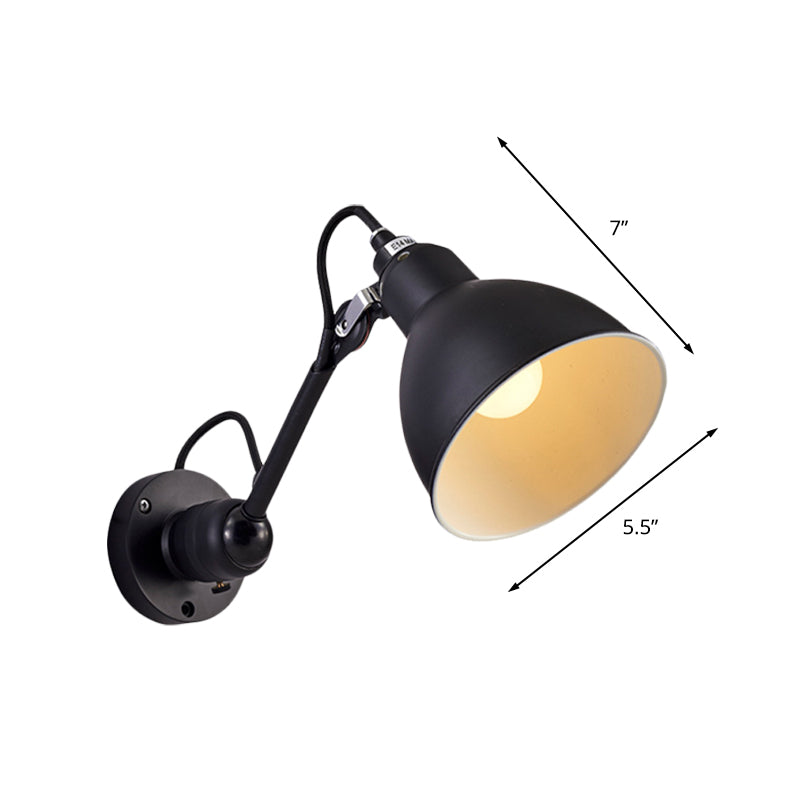 Antiqued Domed Wall Sconce 1-Light Metal Arm Lamp - Adjustable & Black - Ideal for Corridors