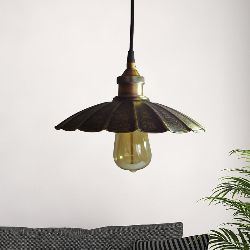 Rustic Scalloped Bronze Pendant Light Fixture - 1-Light Metallic Hanging Lamp, Multiple Width Options (10"/14"/16.5")