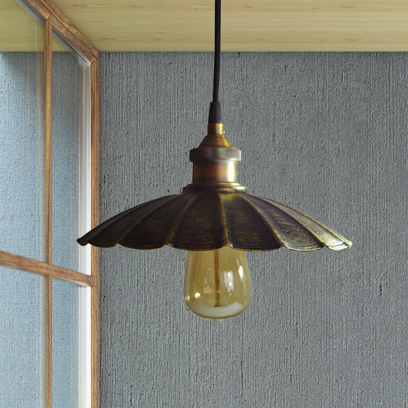 Rustic Scalloped Bronze Pendant Light Fixture - 1-Light Metallic Hanging Lamp, Multiple Width Options (10"/14"/16.5")