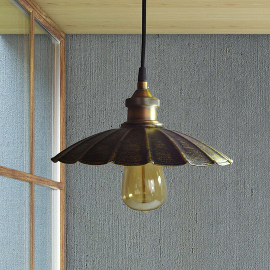 Rustic Scalloped Bronze Pendant Light Fixture - 1-Light Metallic Hanging Lamp, Multiple Width Options (10"/14"/16.5")