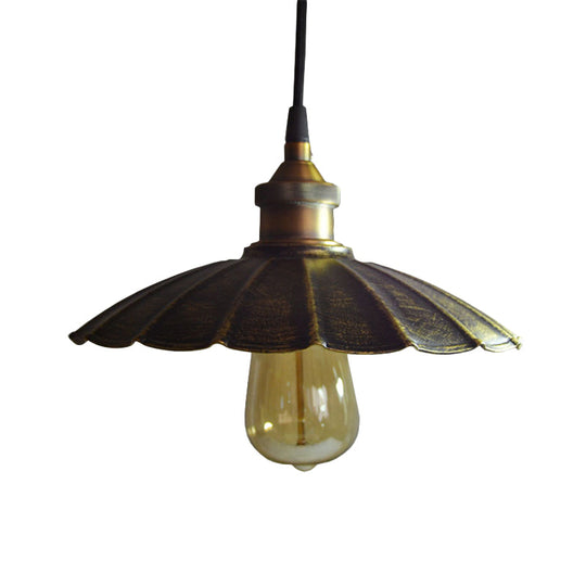 Rustic Scalloped Bronze Pendant Light Fixture - 1-Light Metallic Hanging Lamp, Multiple Width Options (10"/14"/16.5")