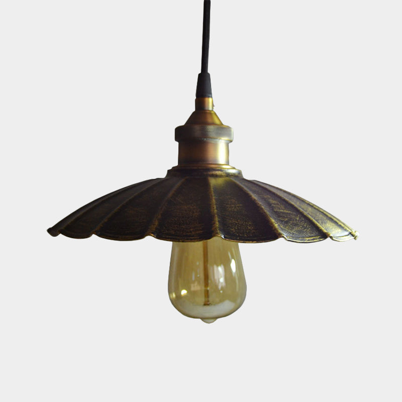 Rustic Scalloped Bronze Pendant Light Fixture - 1-Light Metallic Hanging Lamp, Multiple Width Options (10"/14"/16.5")