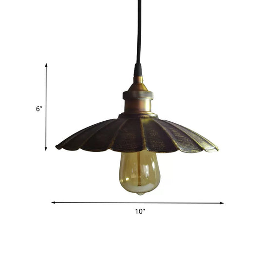 Rustic Scalloped Bronze Pendant Light Fixture - 1-Light Metallic Hanging Lamp, Multiple Width Options (10"/14"/16.5")