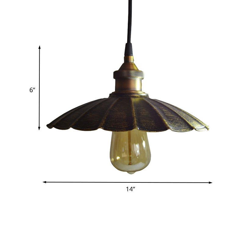 Rustic Scalloped Bronze Pendant Light Fixture - 1-Light Metallic Hanging Lamp, Multiple Width Options (10"/14"/16.5")