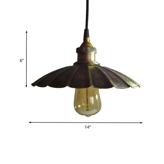 Rustic Scalloped Bronze Pendant Light Fixture - 1-Light Metallic Hanging Lamp, Multiple Width Options (10"/14"/16.5")