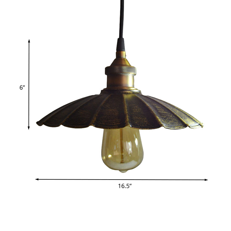 Rustic Scalloped Bronze Pendant Light Fixture - 1-Light Metallic Hanging Lamp, Multiple Width Options (10"/14"/16.5")