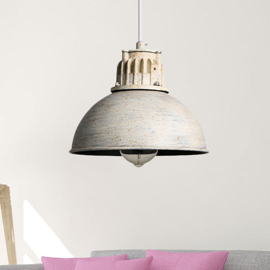 Farmhouse Restaurant Pendant Light with Domed Metallic Shade in Matte White - 1-Light Down Lighting