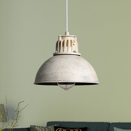 Farmhouse Restaurant Pendant Light with Domed Metallic Shade in Matte White - 1-Light Down Lighting