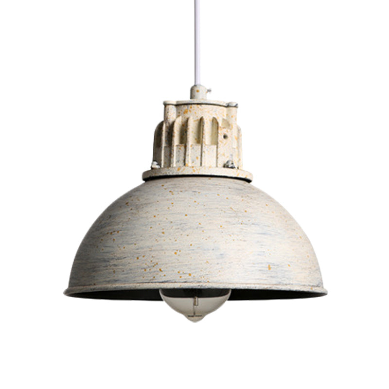 Farmhouse Restaurant Pendant Light with Domed Metallic Shade in Matte White - 1-Light Down Lighting