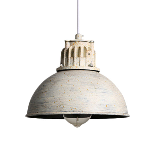Farmhouse Restaurant Pendant Light with Domed Metallic Shade in Matte White - 1-Light Down Lighting