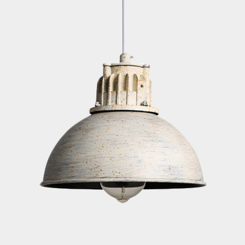 Farmhouse Restaurant Pendant Light with Domed Metallic Shade in Matte White - 1-Light Down Lighting