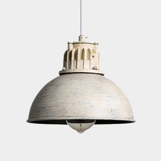 Farmhouse Restaurant Pendant Light with Domed Metallic Shade in Matte White - 1-Light Down Lighting