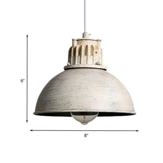 Farmhouse Restaurant Pendant Light with Domed Metallic Shade in Matte White - 1-Light Down Lighting