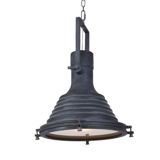 Modern Industrial Ribbed Conical Pendant Light with Metallic Finish in Black