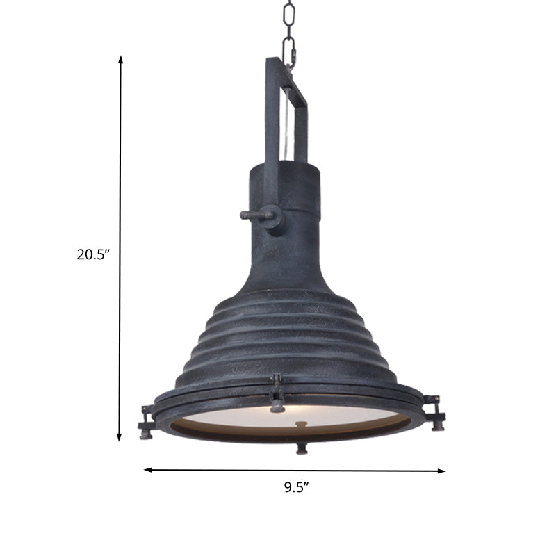 Modern Industrial Ribbed Conical Pendant Light with Metallic Finish in Black
