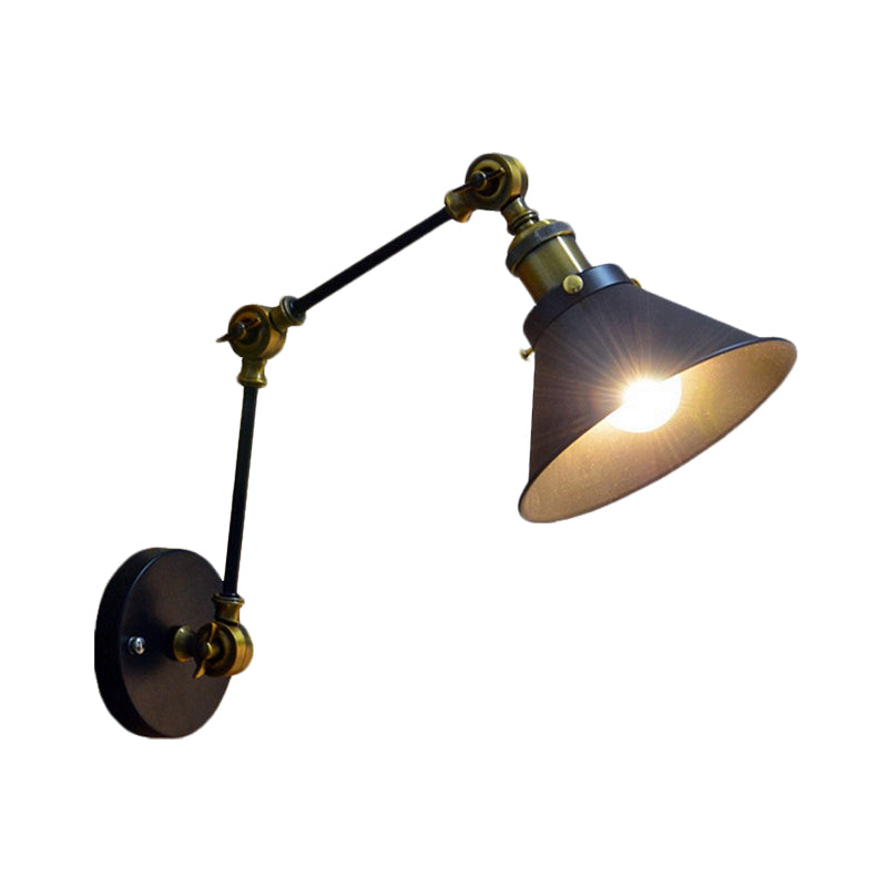 Antiqued Bedside Swing Arm Wall Sconce- 1 Light Wall Mount with Metal Shade