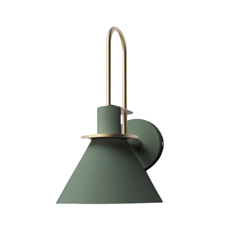 Antiqued Cone Metal Wall Mounted Sconce in White/Black/Green with Handle for Bedside