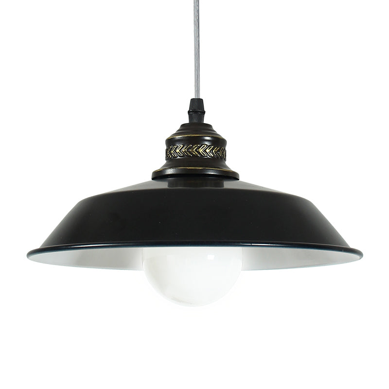 Stylish Loft Barn Lampshade Suspension Light in Black, Metallic Ceiling Pendant - 1 Light, 10"/14" Diameter