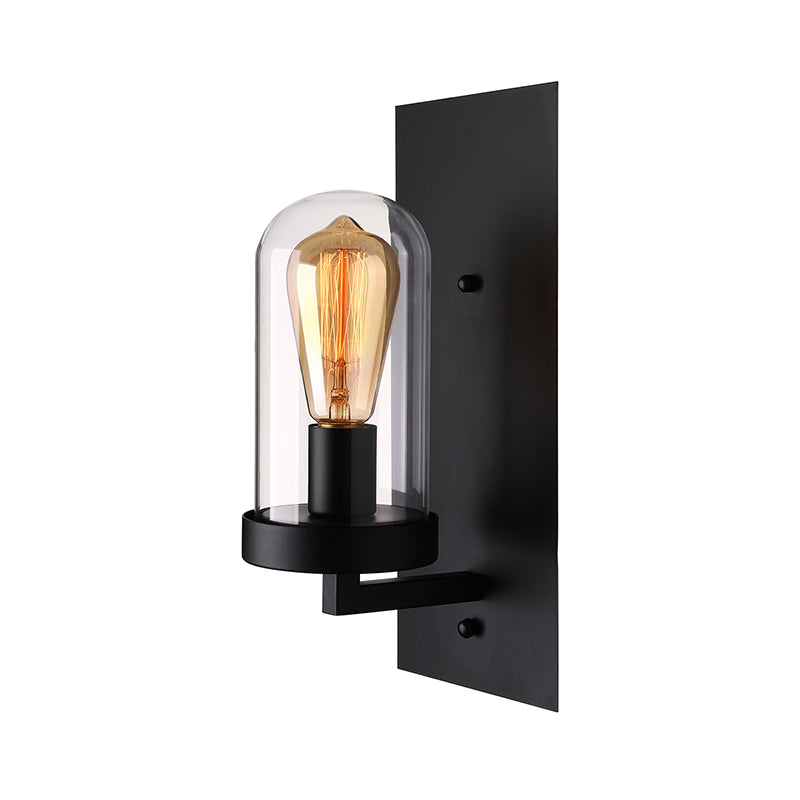 Industrial Rustic Wall Sconce with Clear Glass Shade and Black Frame