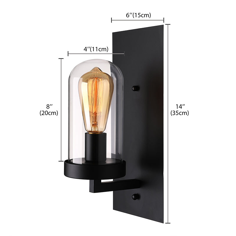 Industrial Rustic Wall Sconce with Clear Glass Shade and Black Frame